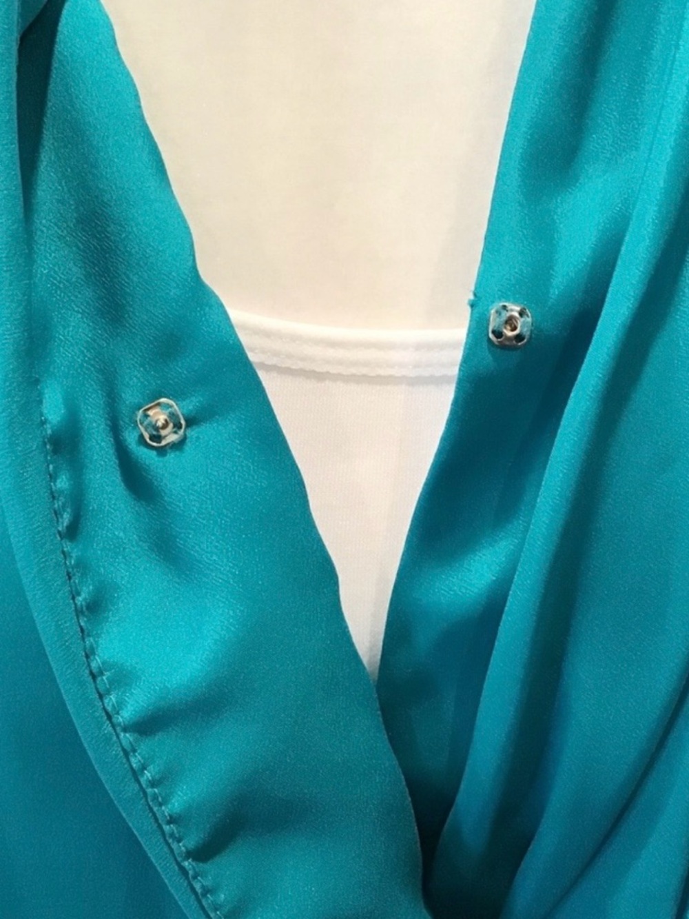Vintage 70s Teal Pleated Blouse USA Made ILGWU Union Label Size 12 - Picture 5 of 7